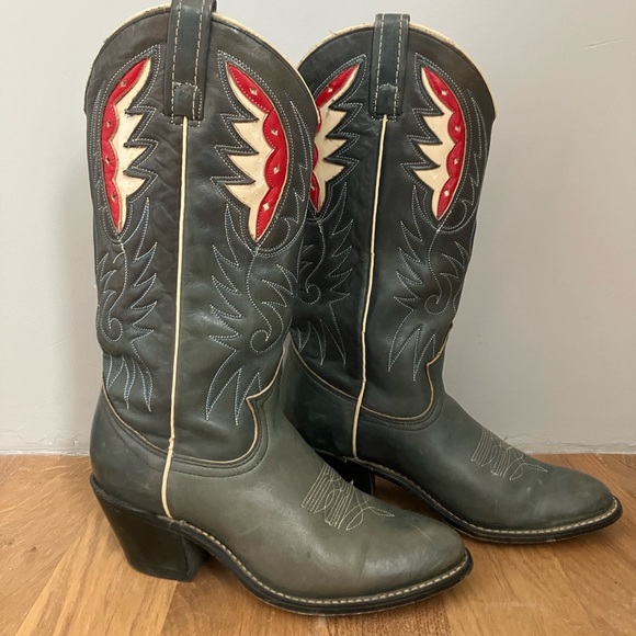ACME Shoes - ACME Vintage Grey and Red Cowboy Boots
